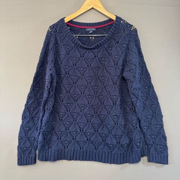 Tommy Hilfiger Women’s Blue Knit Sweater Size XL 100% Cotton Simi See-Through - Picture 1 of 10